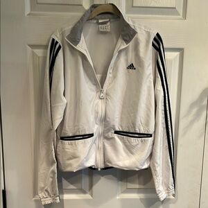 Adidas White and Black Track  Jacket with Classic Stripes